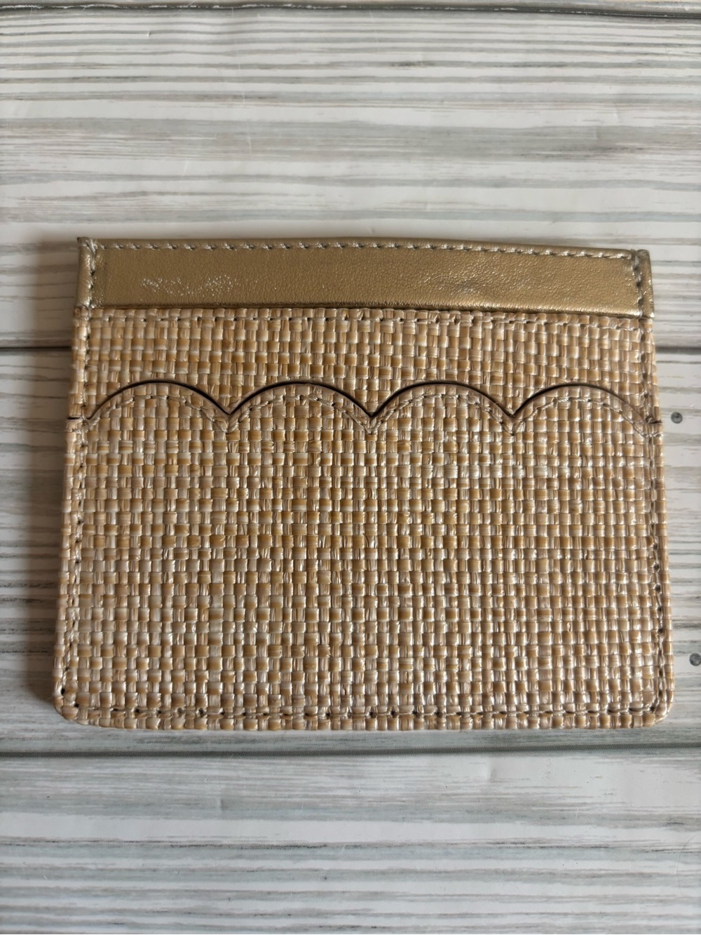 J. Crew Woven scalloped wallet with metallic trim - Picture 2 of 5